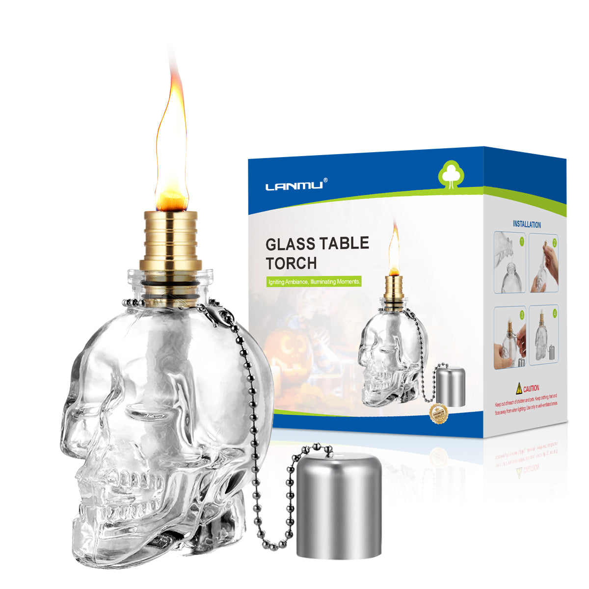 LANMU Glass Table Skull Torch