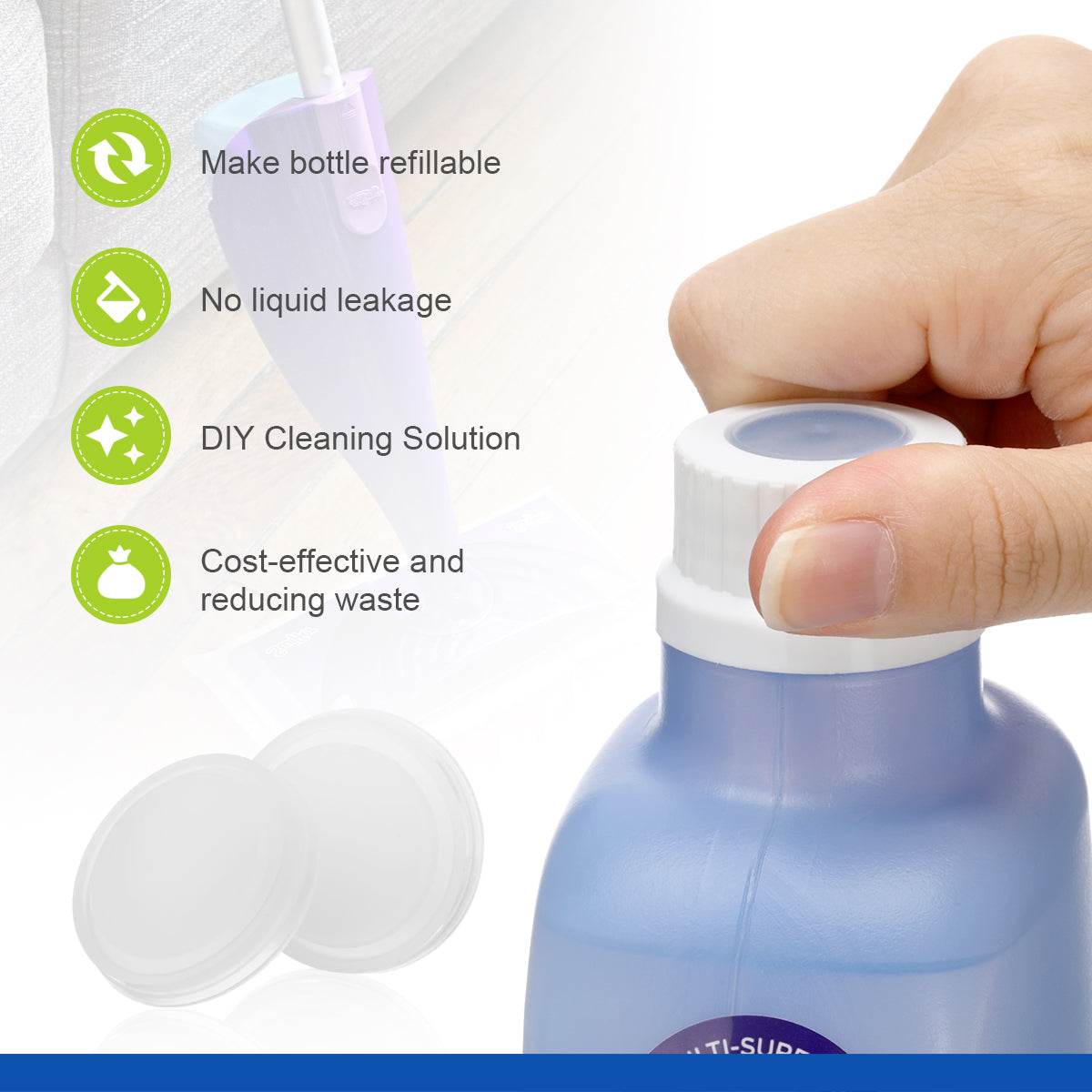 Replace the punctured disposable silicone gasket, making the bottle to be reused