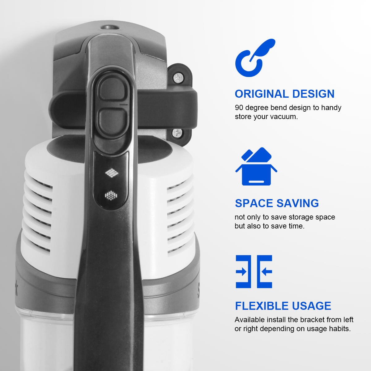 designed with a 90-degree angle and features a groove to securely hold the vacuum in place