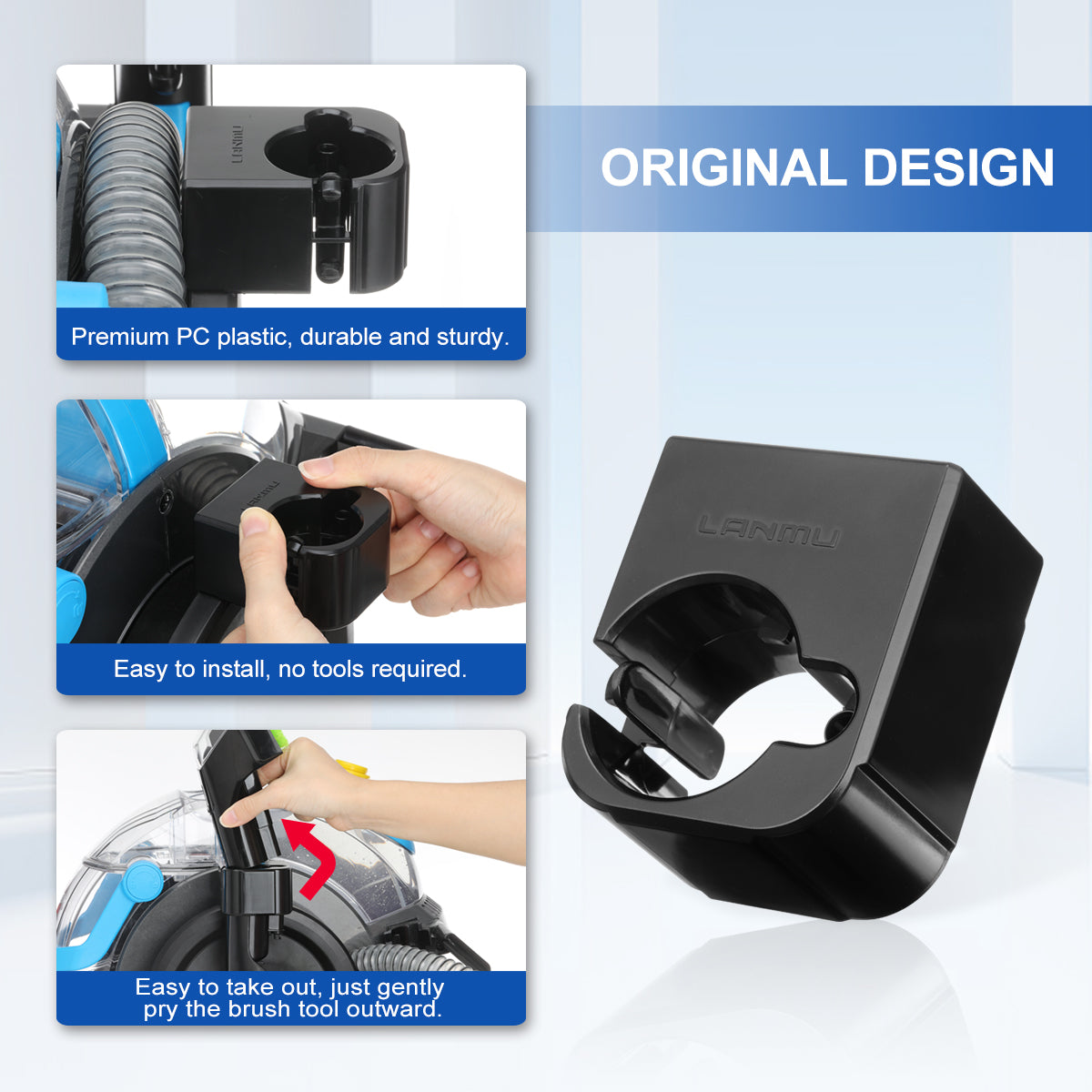 By using the LANMU attachment bracket, not only can you keep your cleaning brush tools organized and within reach, but it also facilitates drying of the brush tools, extending the lifespan of the flex hose.