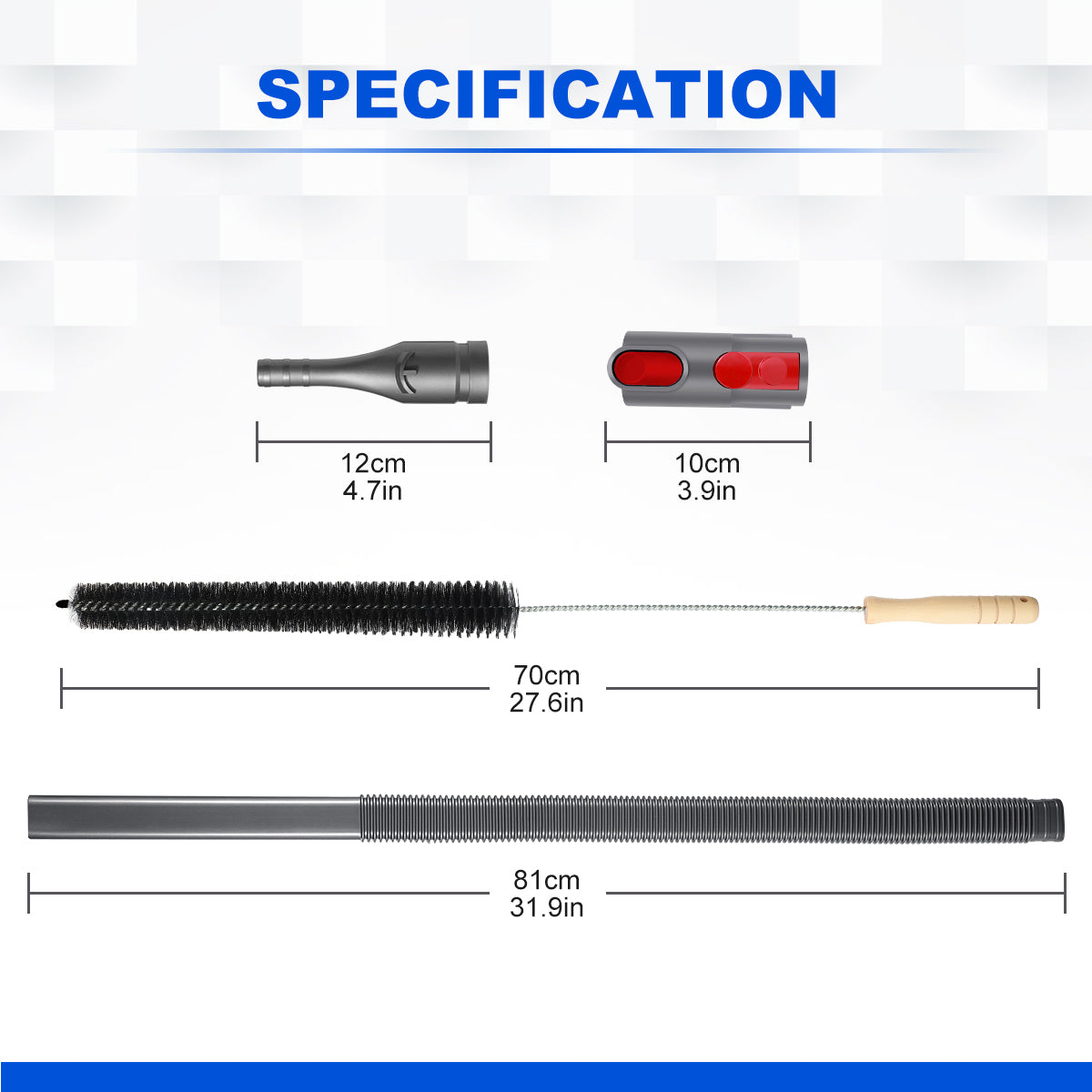 The dryer vent cleaning kit includes dryer lint brush, extension hose and vacuum attachment adapter