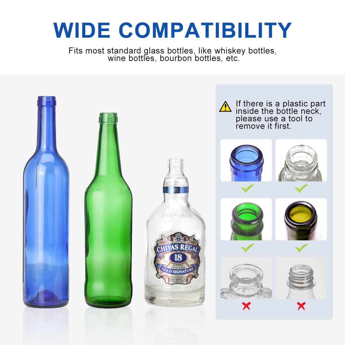  LANMU Torch Wicks can be used in any standard glass bottle, such as whiskey bottle, bourbon bottle, wine bottle, etc.