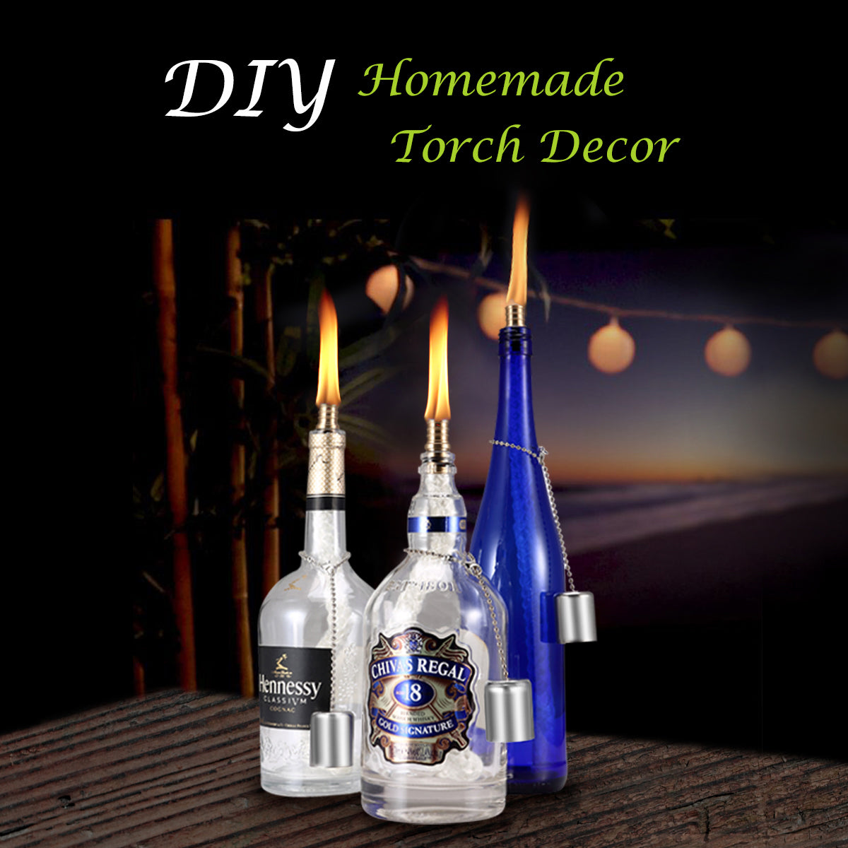 Used LANMU wicks kit and wine bottle to DIY your own torch light.