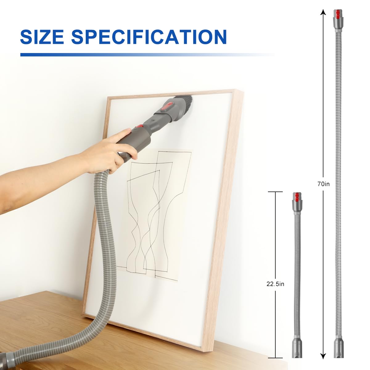 Up to 70 inches of flexible reach for easy cleaning of high or down-low areas in your home or car without having to move the vacuum cleaner around too much.