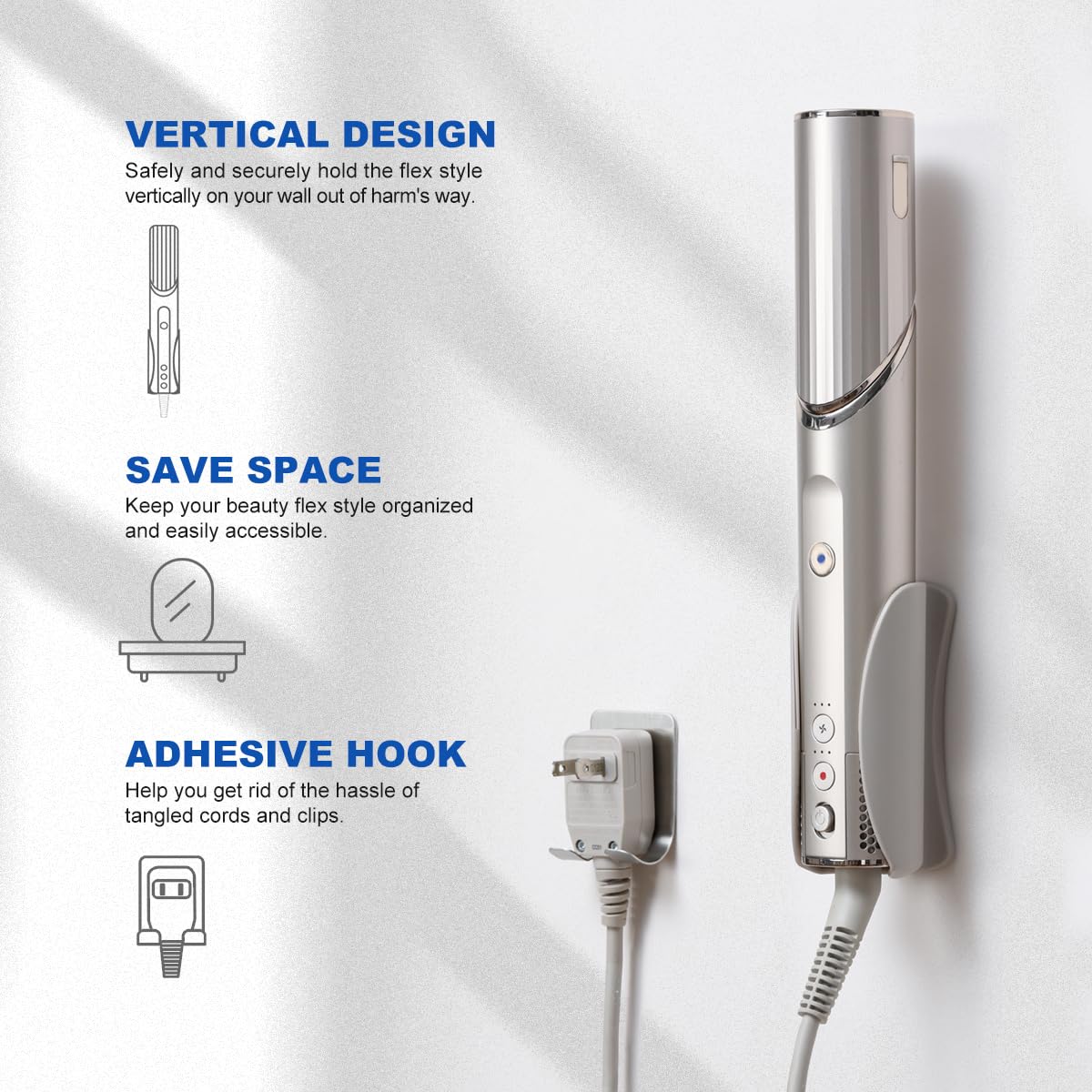 vertical design， save space，adhesive hook
